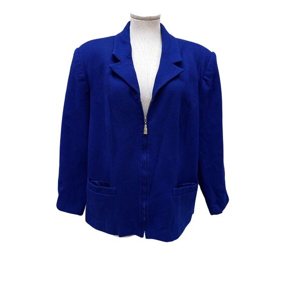 Fundamental Things 80s Royal Blue Wool Plus Size Zip Up Blazer Sz 20 - Picture 1 of 7